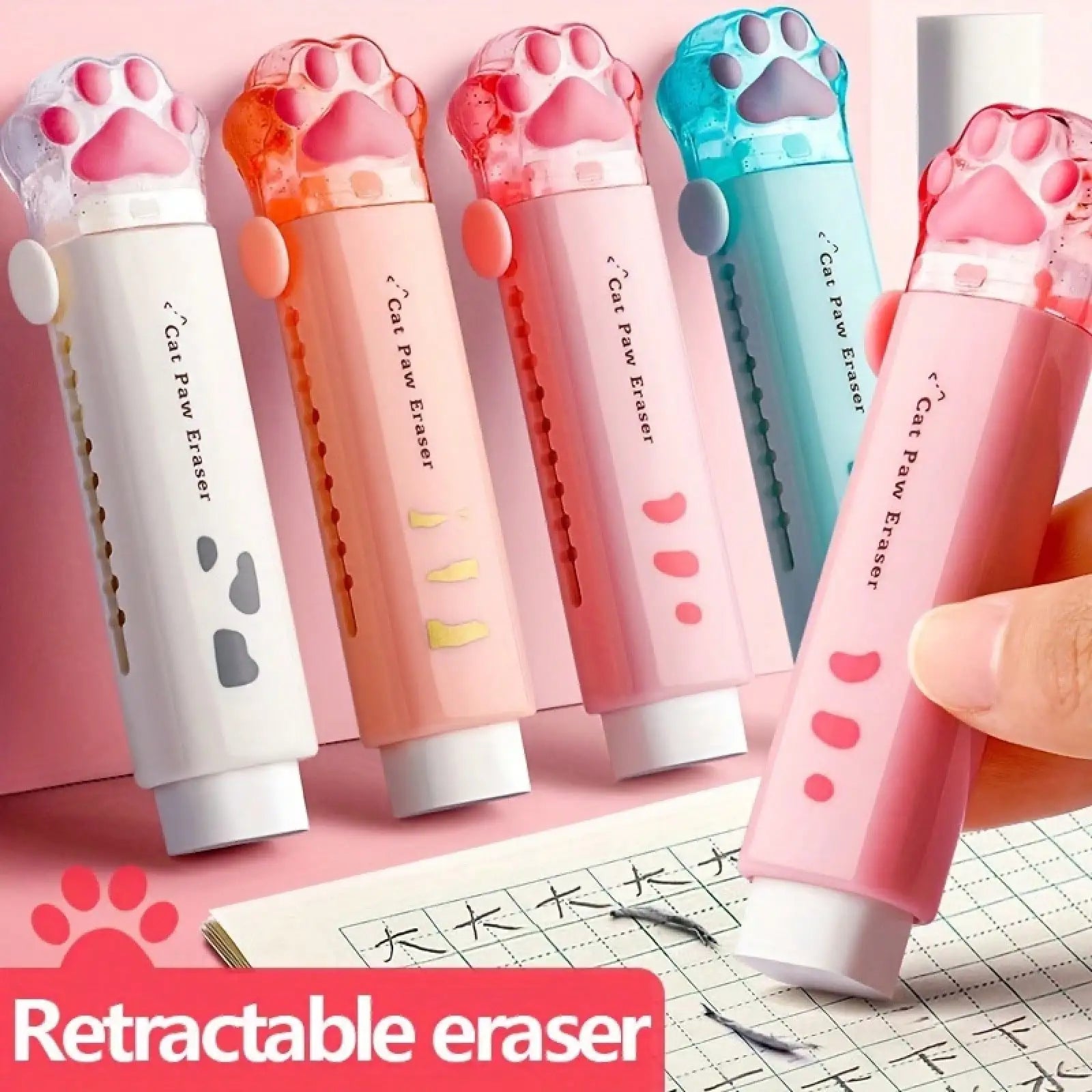 Push-Pull Paw Cute Eraser Girls, Pencil Eraser Students, Rubber Cartoon Pen Eraser, School Supplies, Prizes, Office Eraser