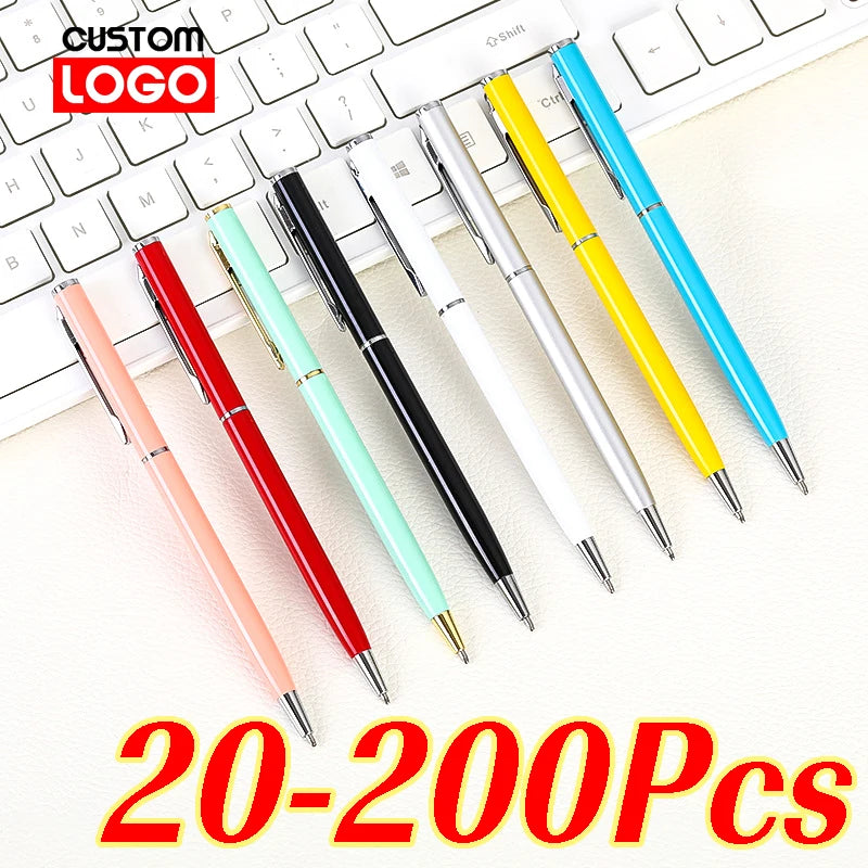 20-200 Pens Slim Metal Ballpoint Pens Rose Gold Custom Logo Lettering Engraved Name Pens for Advertising School Office Supplies